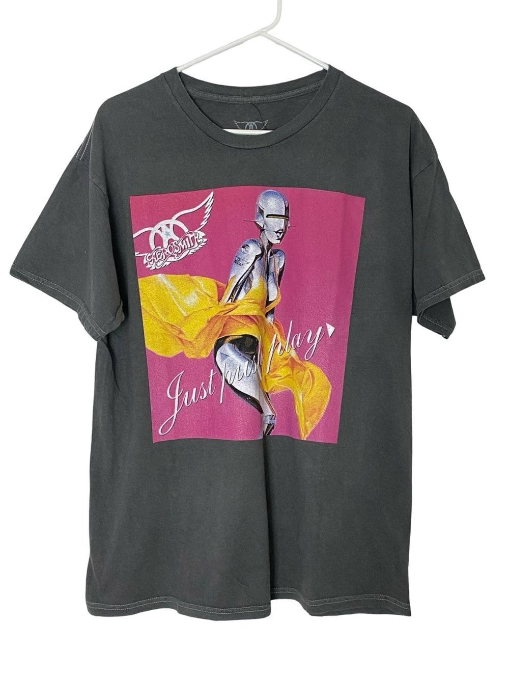 Aerosmith Band Tee Shirt Mens Size Medium Just Push Play Graphic Tshirt Gray